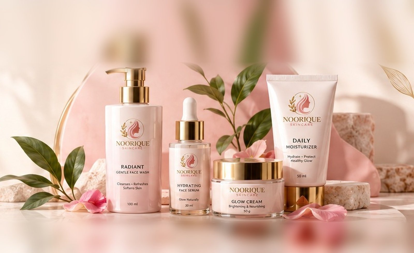 Noorique Skincare face wash, serum, glow cream and daily moisturizer